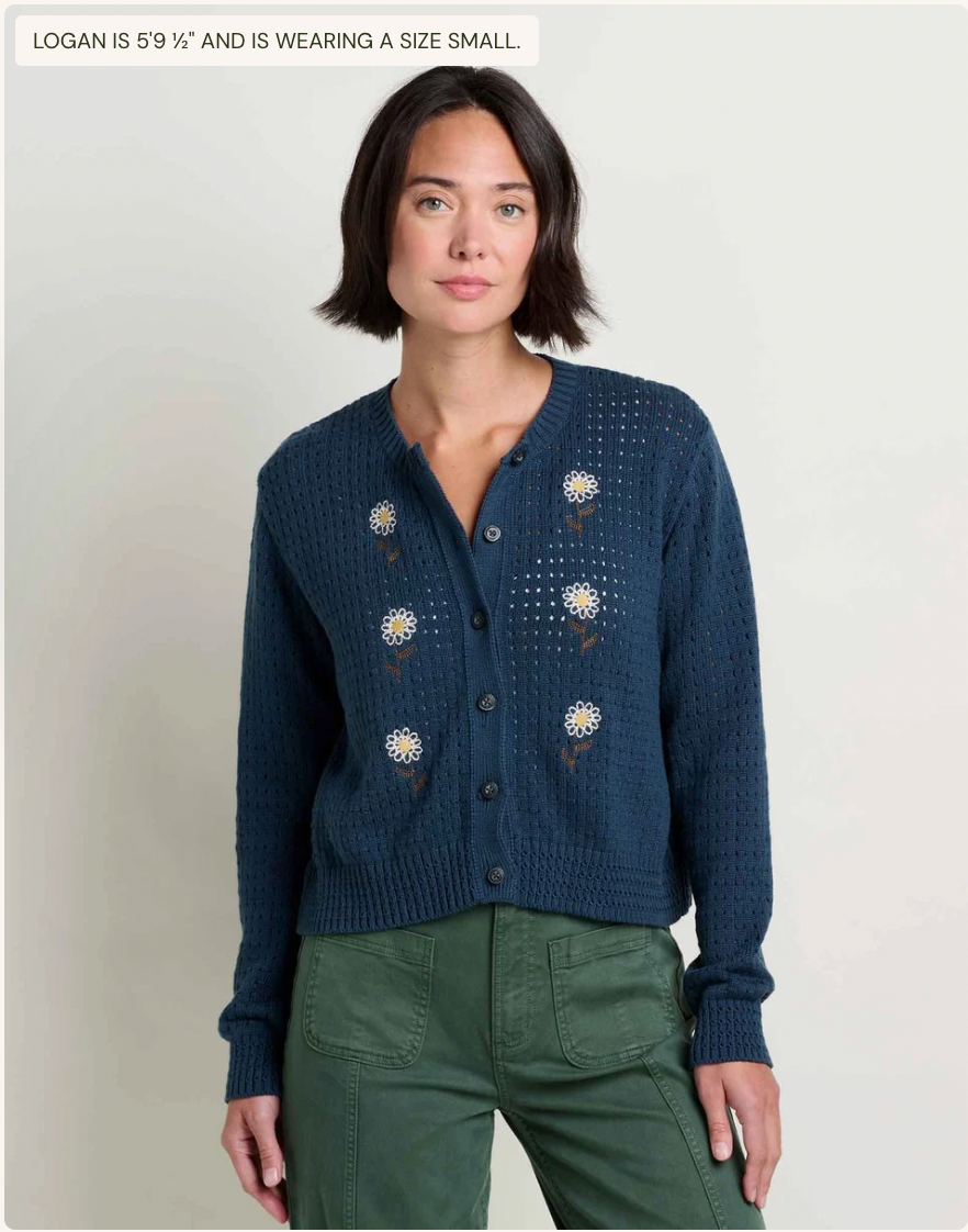 Toad & Co W Bianca Embroidered Cardigan MIDNIGHT DAISY EMBROIDERED