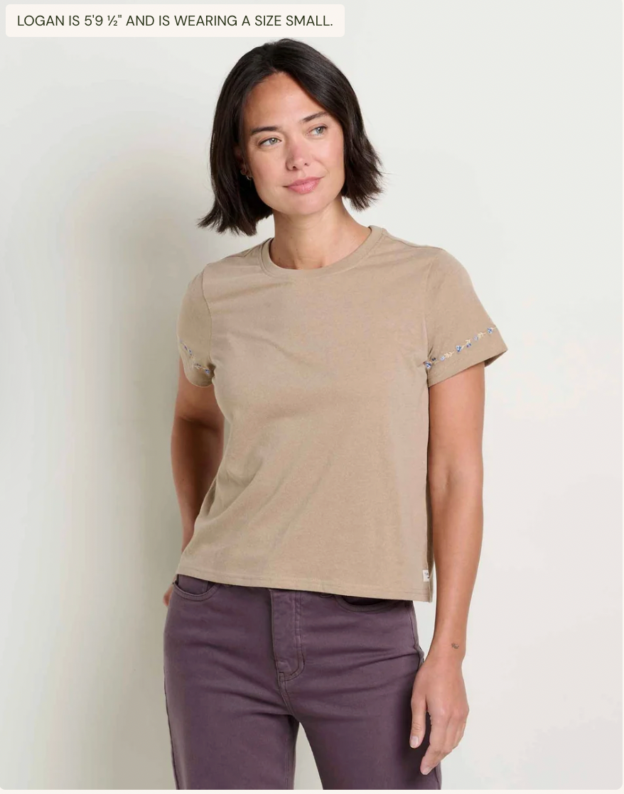 Toad & Co W SS Re-Form Embroidery Crew Tee KHAKI