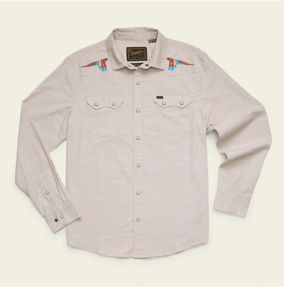 Howler Bros M LS Crosscut Deluxe Snapshirt PARROT PATROL DUNE CHAMBRAY