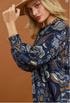Umgee W Abstract Print V-Neck Top NAVY