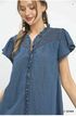 Umgee W Stone Washed Smocked Mini Dress LT DENIM