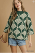 Umgee W Abstract Mock Neck Sweater FOREST GREEN