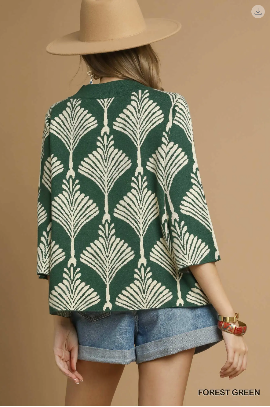 Umgee W Abstract Mock Neck Sweater FOREST GREEN