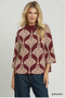 Umgee W Abstract Mock Neck Sweater BURGUNDY
