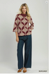 Umgee W Abstract Mock Neck Sweater BURGUNDY