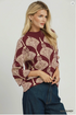 Umgee W Abstract Mock Neck Sweater BURGUNDY