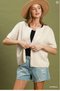 Umgee W SS Knit Cardigan Top OATMEAL