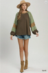 Umgee W LS Mixed Media Puff Sleeve Top OLIVE