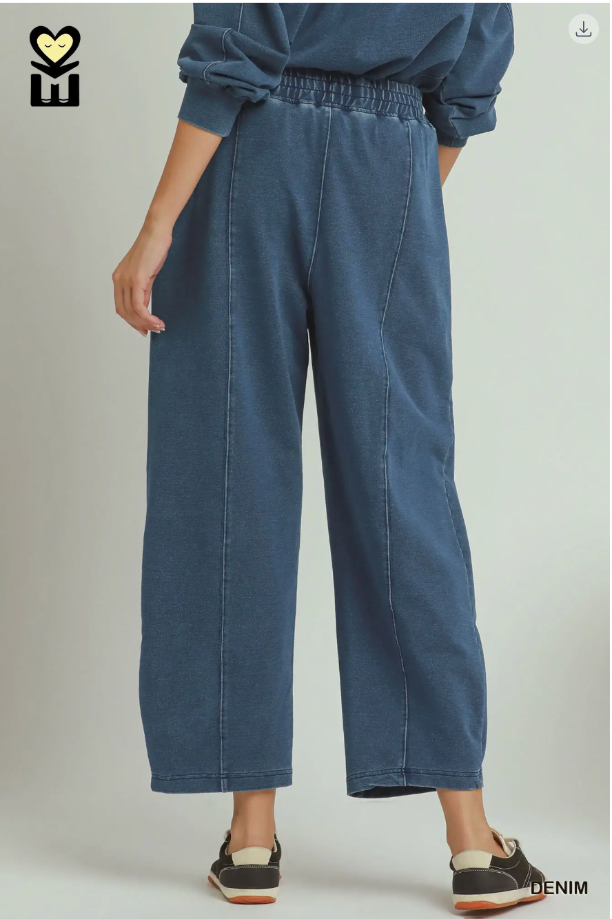 Umgee Knit Washed Barrel Pants DENIM