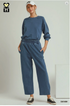Umgee Knit Washed Barrel Pants DENIM