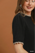 Umgee W SS Ruffle Knit Sweater BLACK