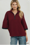 Umgee Half Zip Flare Sleeve Sweater BURGUNDY