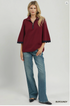 Umgee Half Zip Flare Sleeve Sweater BURGUNDY