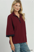 Umgee Half Zip Flare Sleeve Sweater BURGUNDY