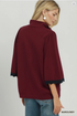 Umgee Half Zip Flare Sleeve Sweater BURGUNDY