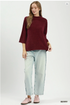 Umgee W Flare Sleeve Mock Neck Sweater BERRY