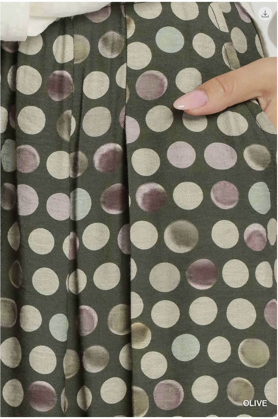 Umgee W Dot Print Pull On Skirt OLIVE