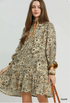 Umgee Ruffle Neck Printed Mini Dress TAUPE