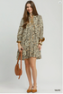 Umgee Ruffle Neck Printed Mini Dress TAUPE