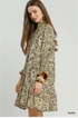 Umgee Ruffle Neck Printed Mini Dress TAUPE
