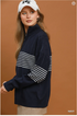 Umgee W Colorblocked 1/4 Zip Knit Top NAVY