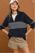 Umgee W Colorblocked 1/4 Zip Knit Top NAVY