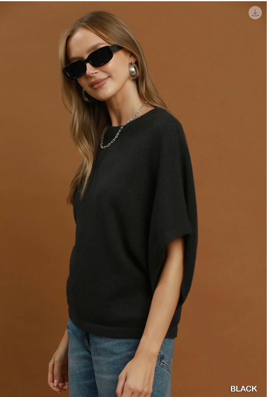 Umgee W Oversized Round Neck Sweater Top BLACK
