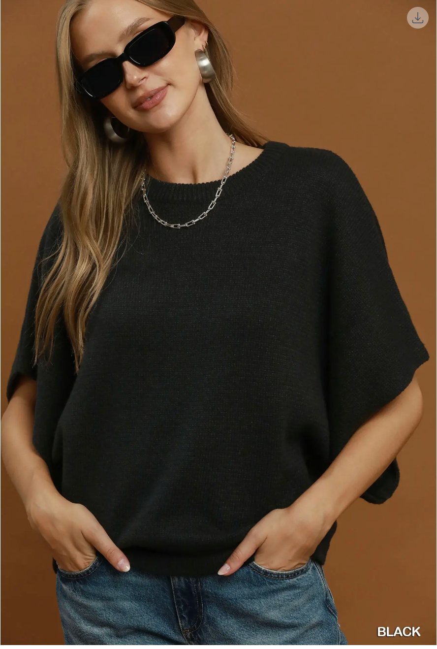 Umgee W Oversized Round Neck Sweater Top BLACK