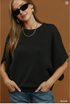 Umgee W Oversized Round Neck Sweater Top BLACK
