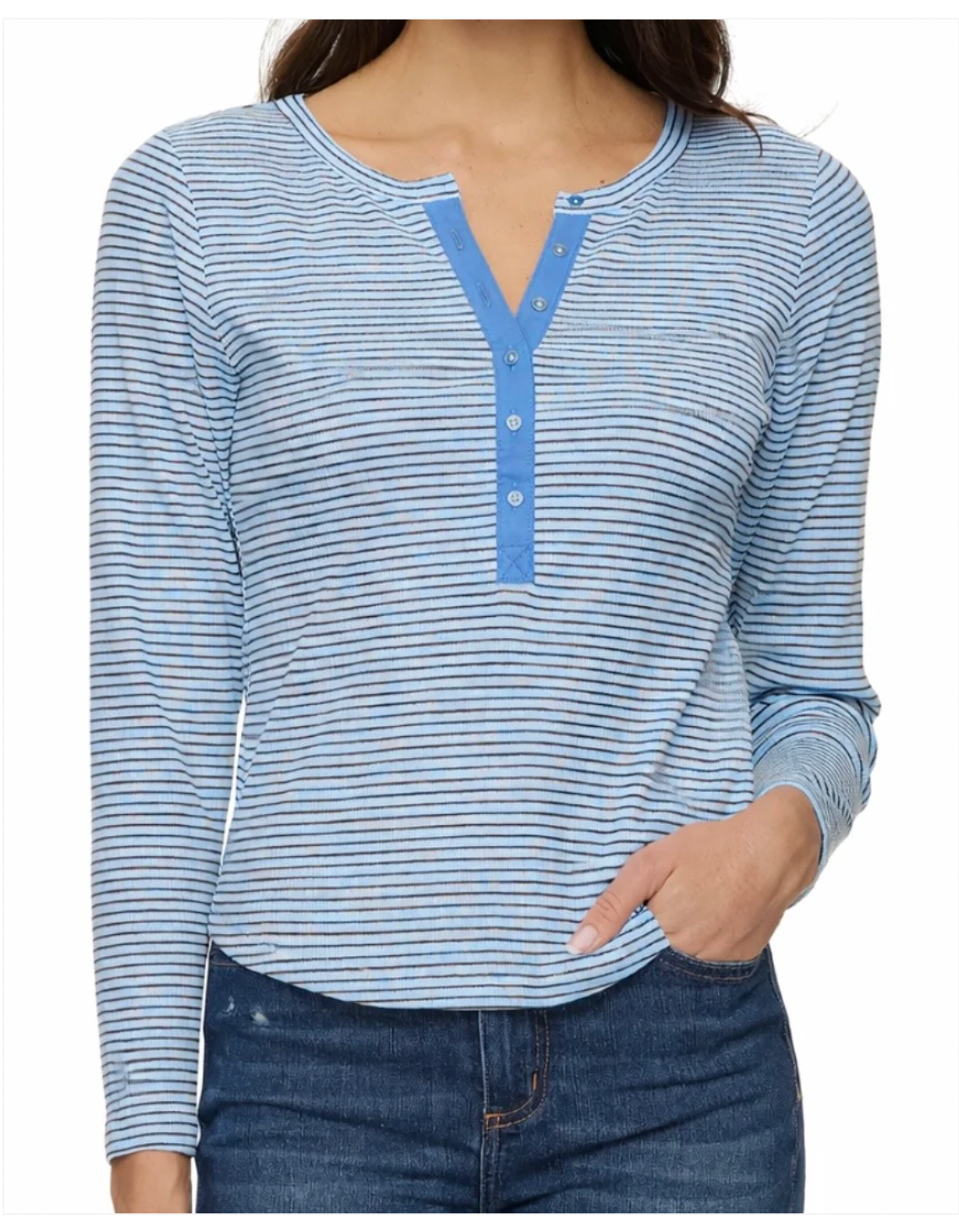 Flag & Anthem W LS Denning Henley BLUE / BROWN
