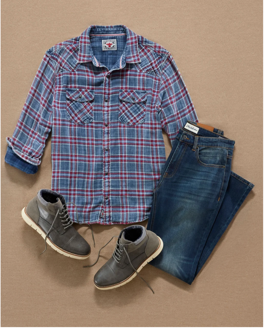 Flag & Anthem M LS Marbury Western Shirt INDIGO / RED