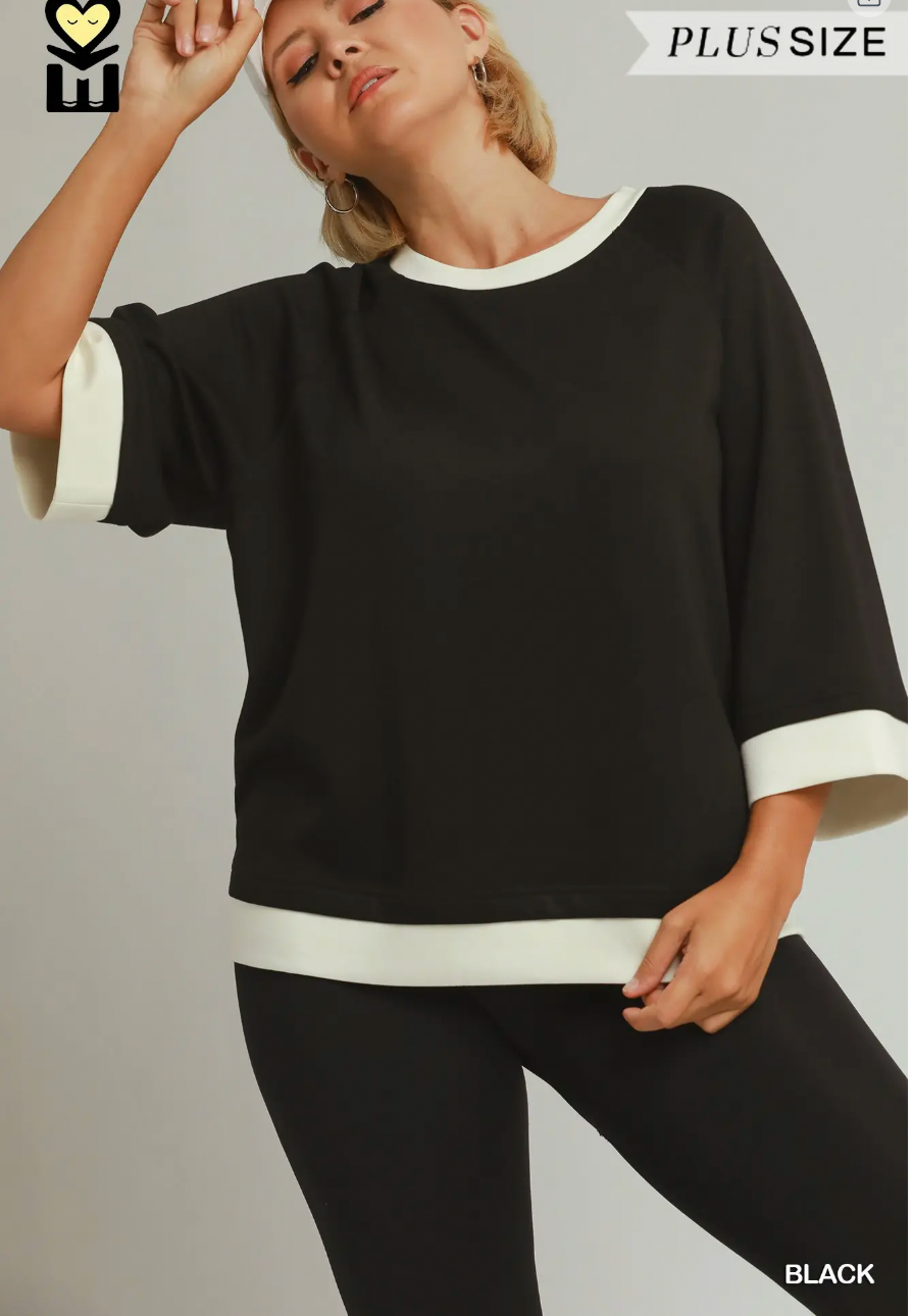 Umgee W Luxe Knit Colorblock Pants BLACK