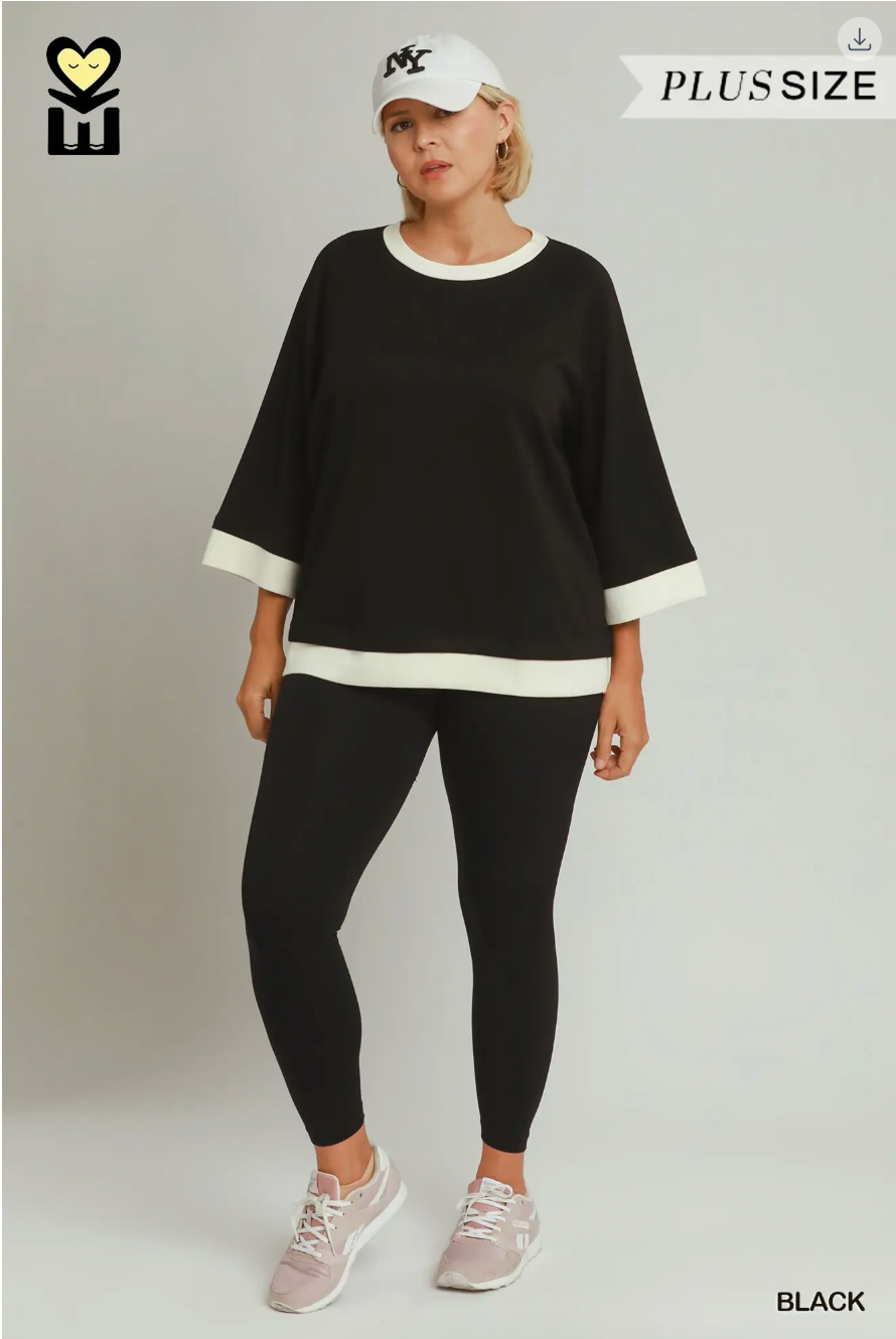 Umgee W Luxe Knit Colorblock Pants BLACK