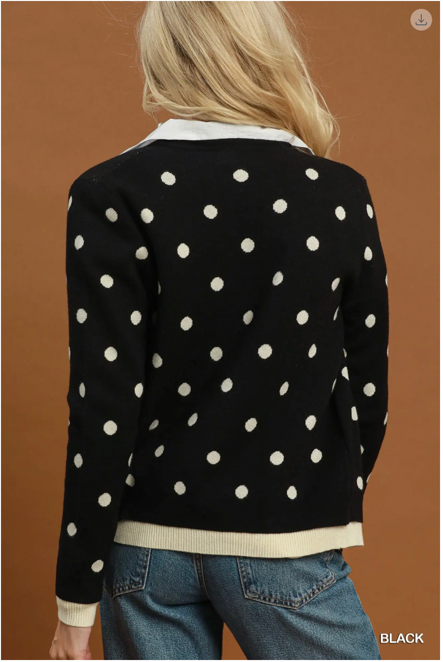 Umgee W Polka Dot Knit Cardigan BLACK