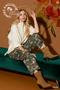 Umgee W Stretch Floral Print Pants OLIVE