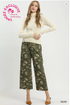 Umgee W Stretch Floral Print Pants OLIVE