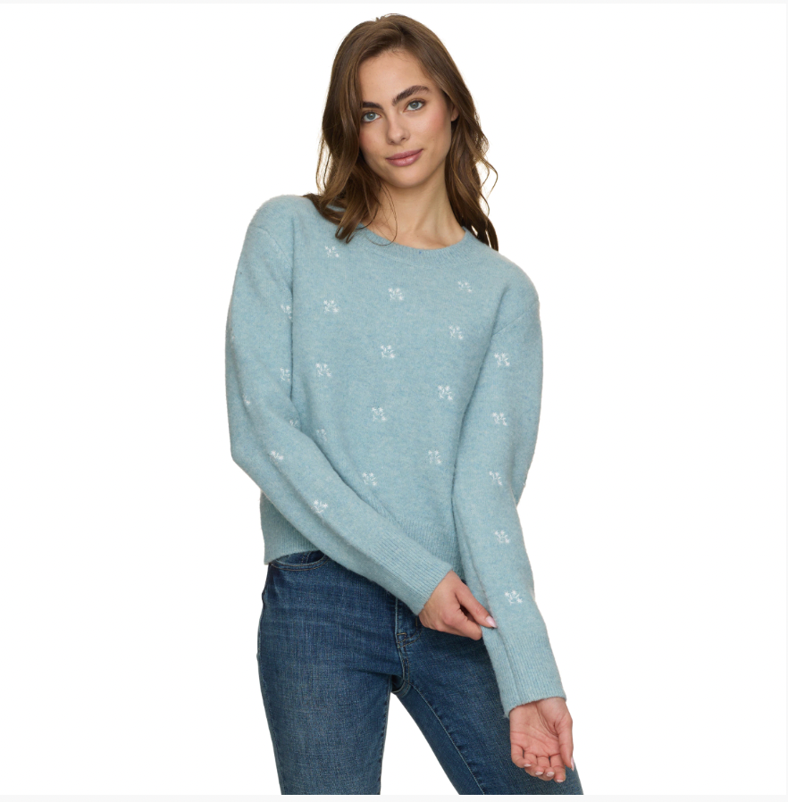 Flag & Anthem W Flora Embroidered Sweater ICE BLUE