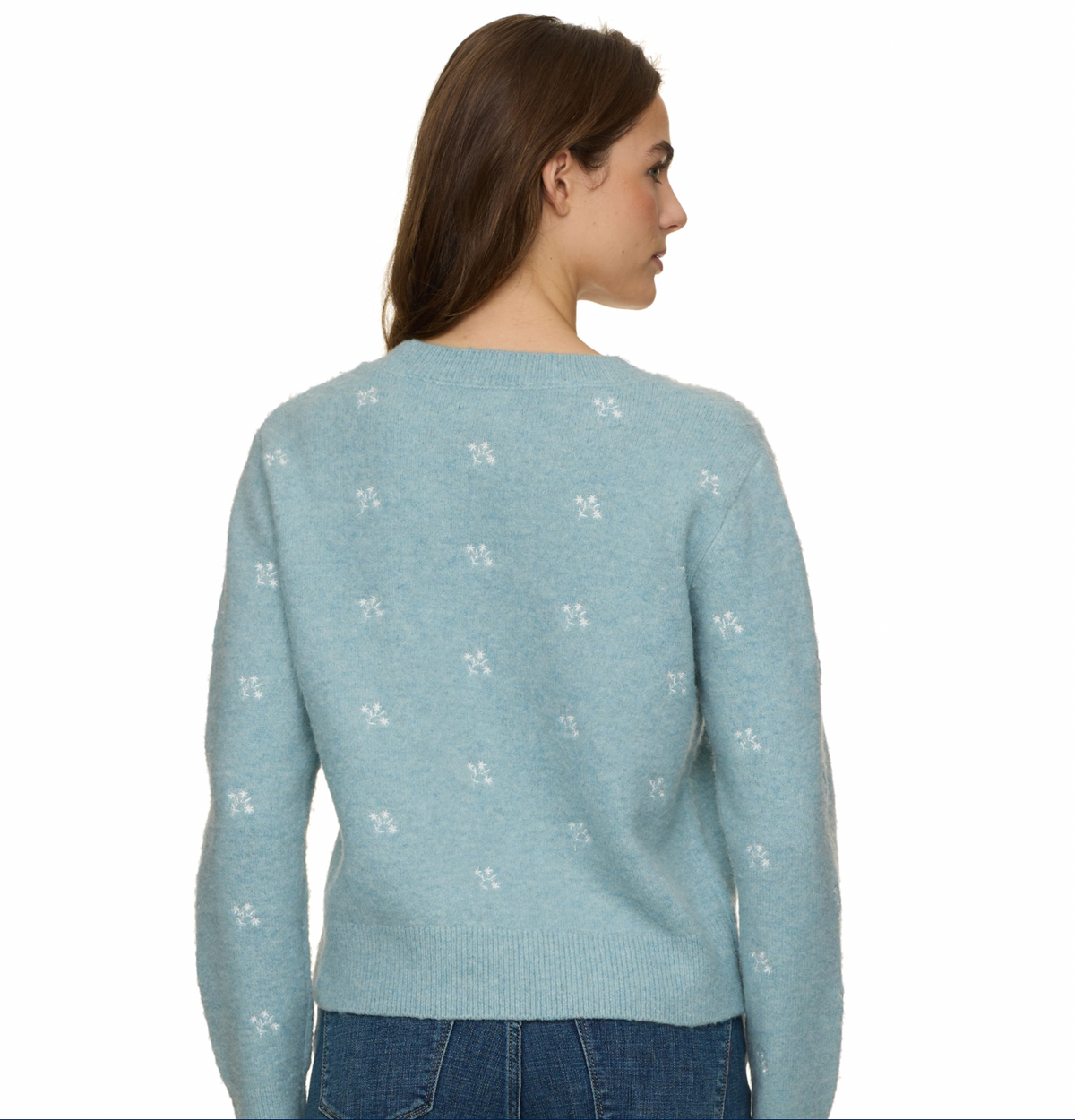 Flag & Anthem W Flora Embroidered Sweater ICE BLUE
