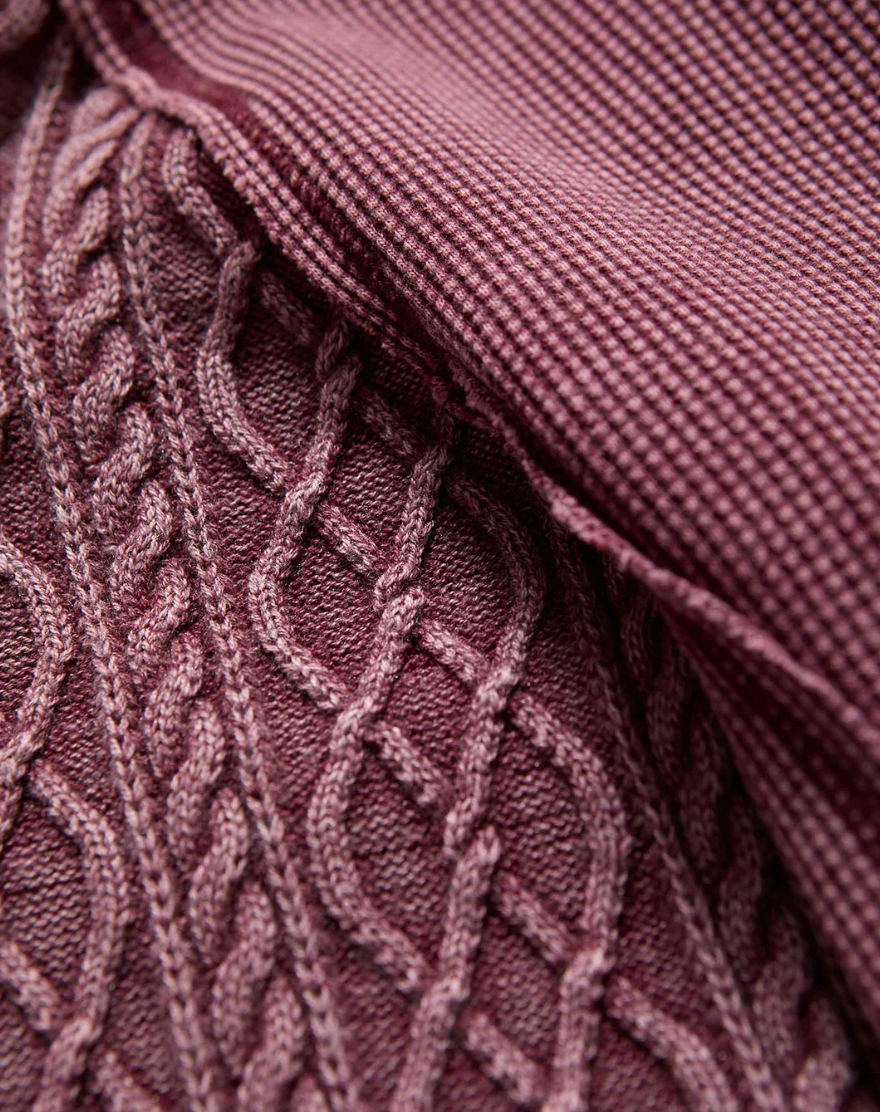 Flag & Anthem W Hattieville Mixed Media Cable Henley BURGUNDY