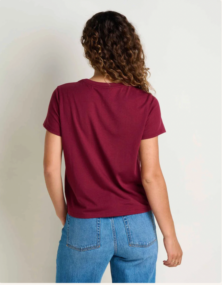 Toad & Co W SS Re-Form Crew BURGUNDY EMBROIDERY
