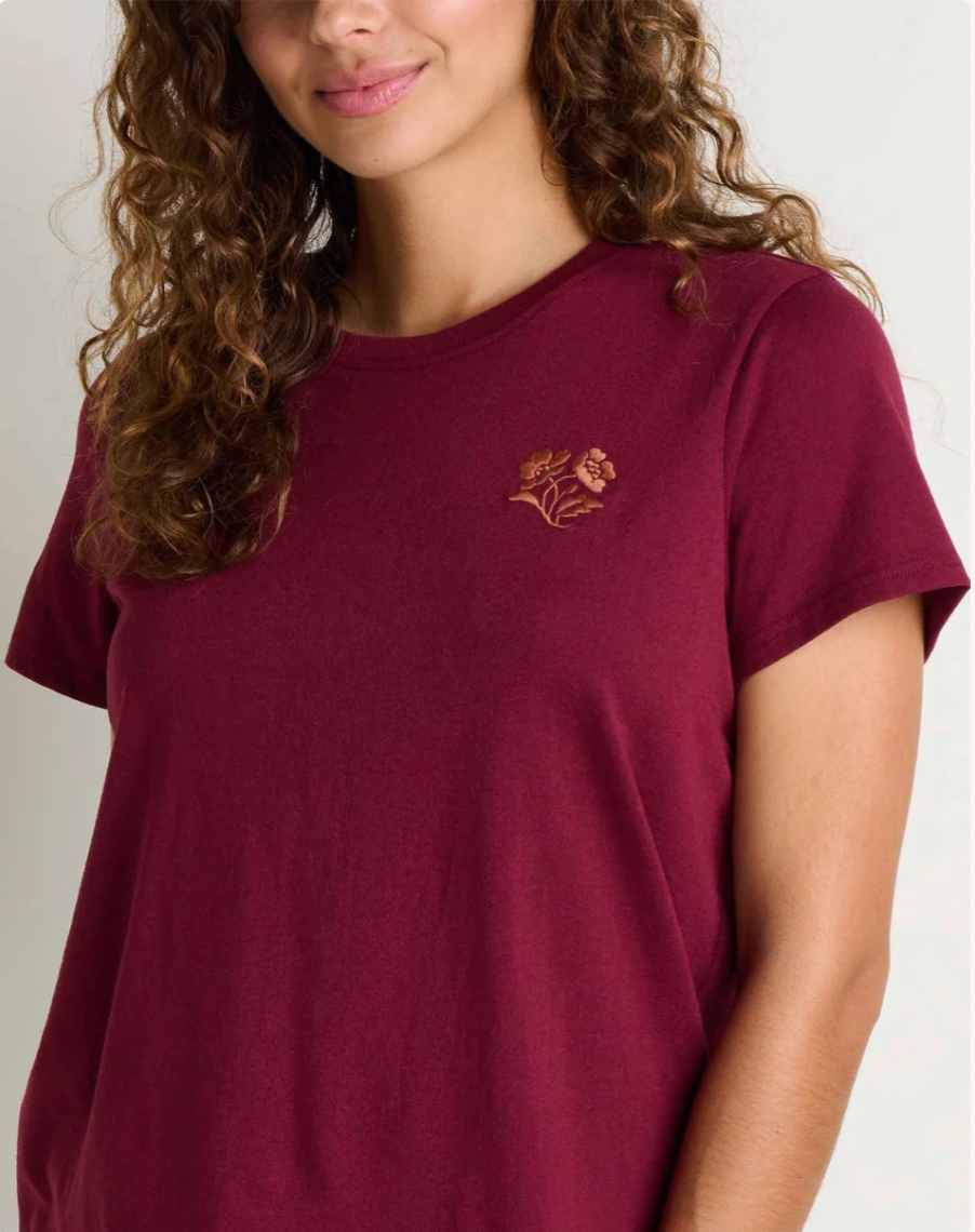 Toad & Co W SS Re-Form Crew BURGUNDY EMBROIDERY