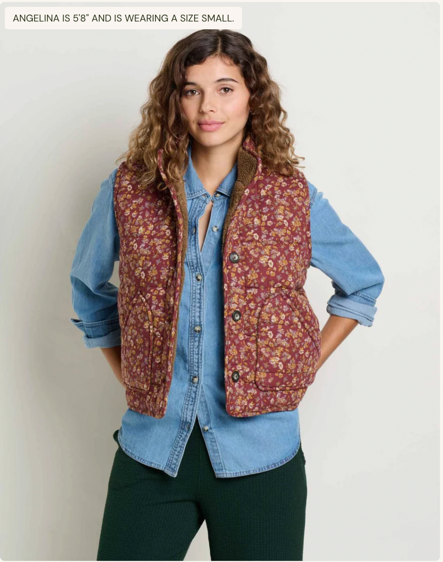 Toad & Co W Manzana Quilted Sherpa Vest MALBEC PRINT
