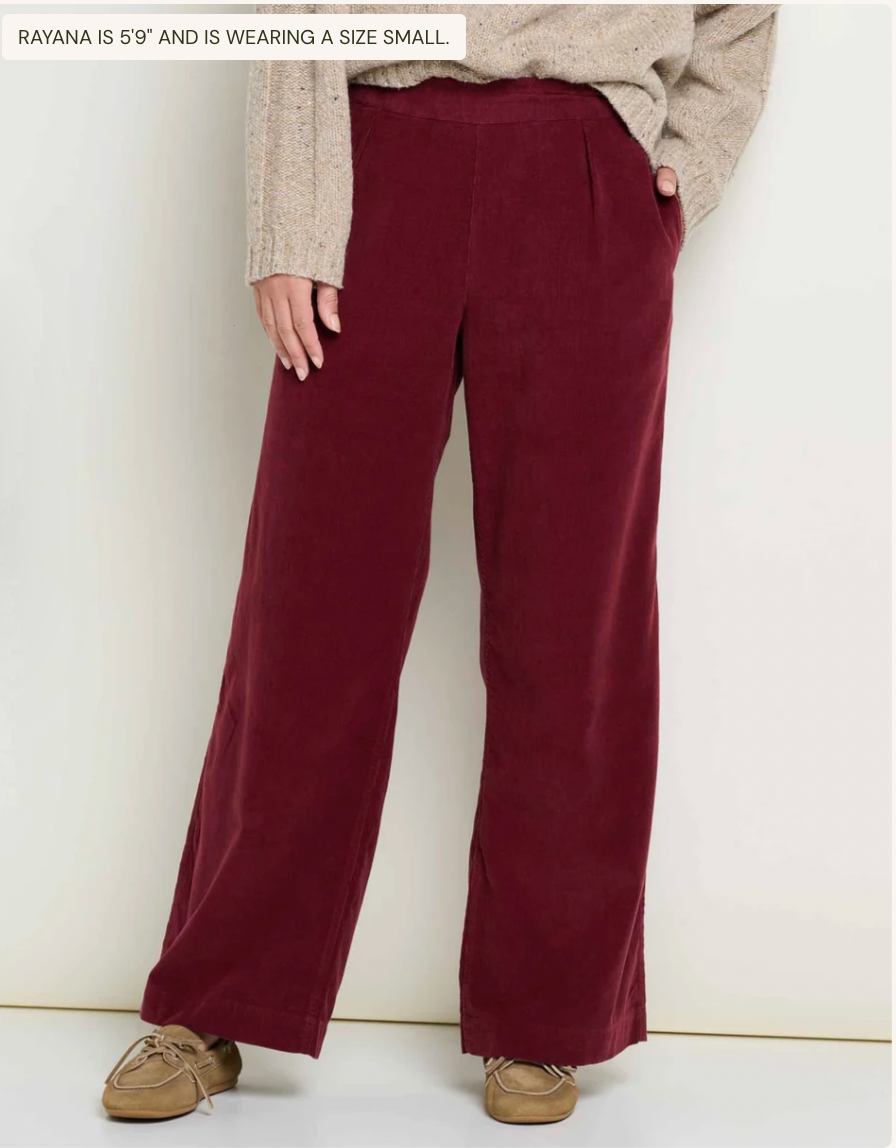 Toad & Co W Cattail Cord Wide Leg Pant PORT