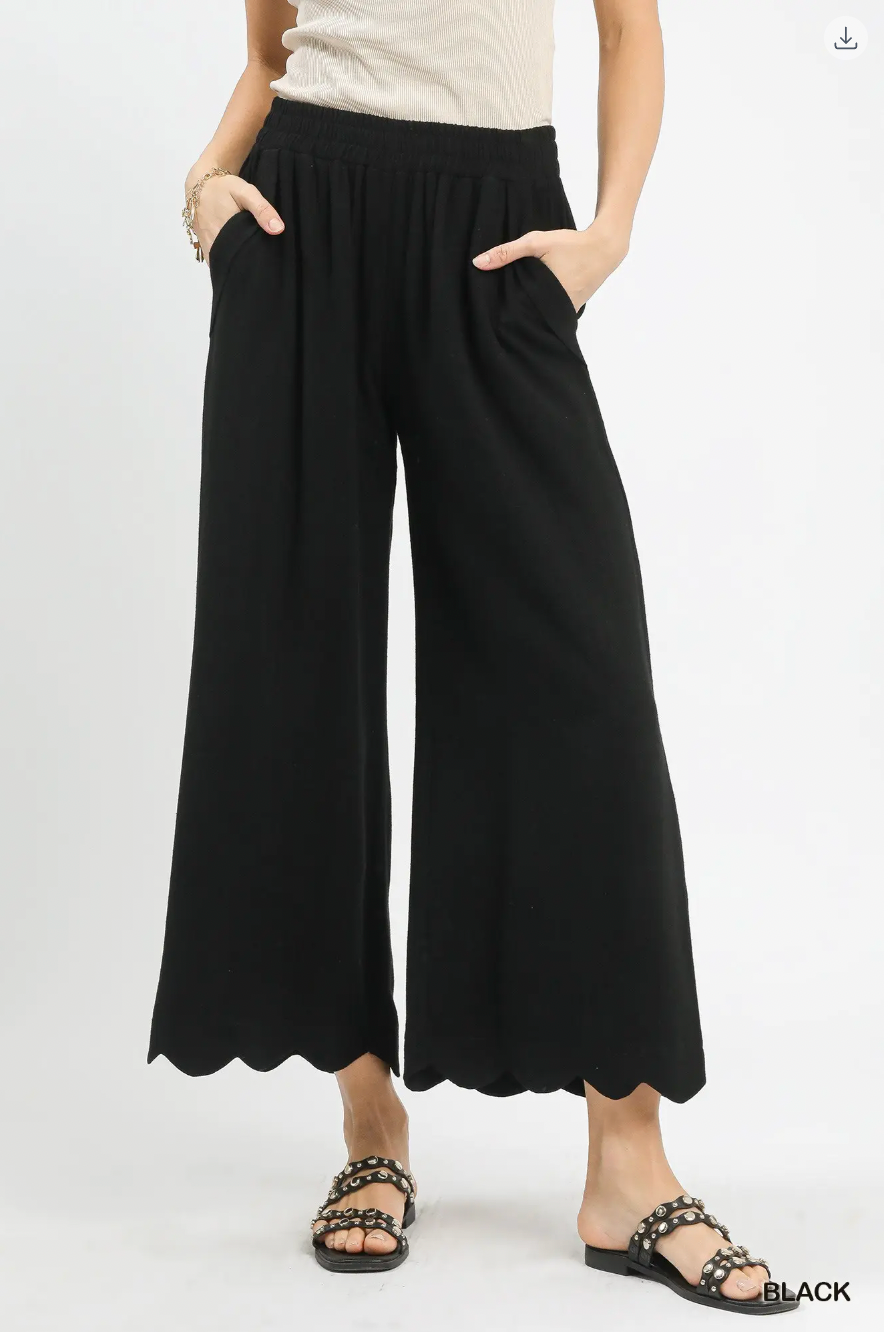 Umgee W Scalloped Hem Pants BLACK