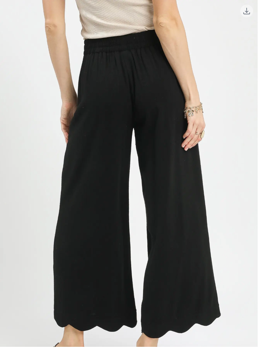 Umgee W Scalloped Hem Pants BLACK
