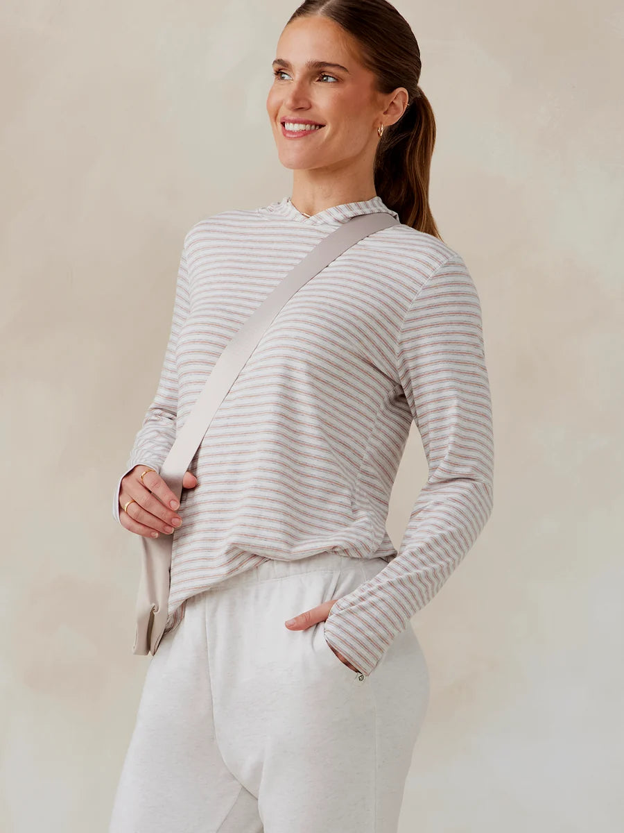 Tasc W Recess Hoodie Stripe COCONUT HEATHER / ROSY HEATHER