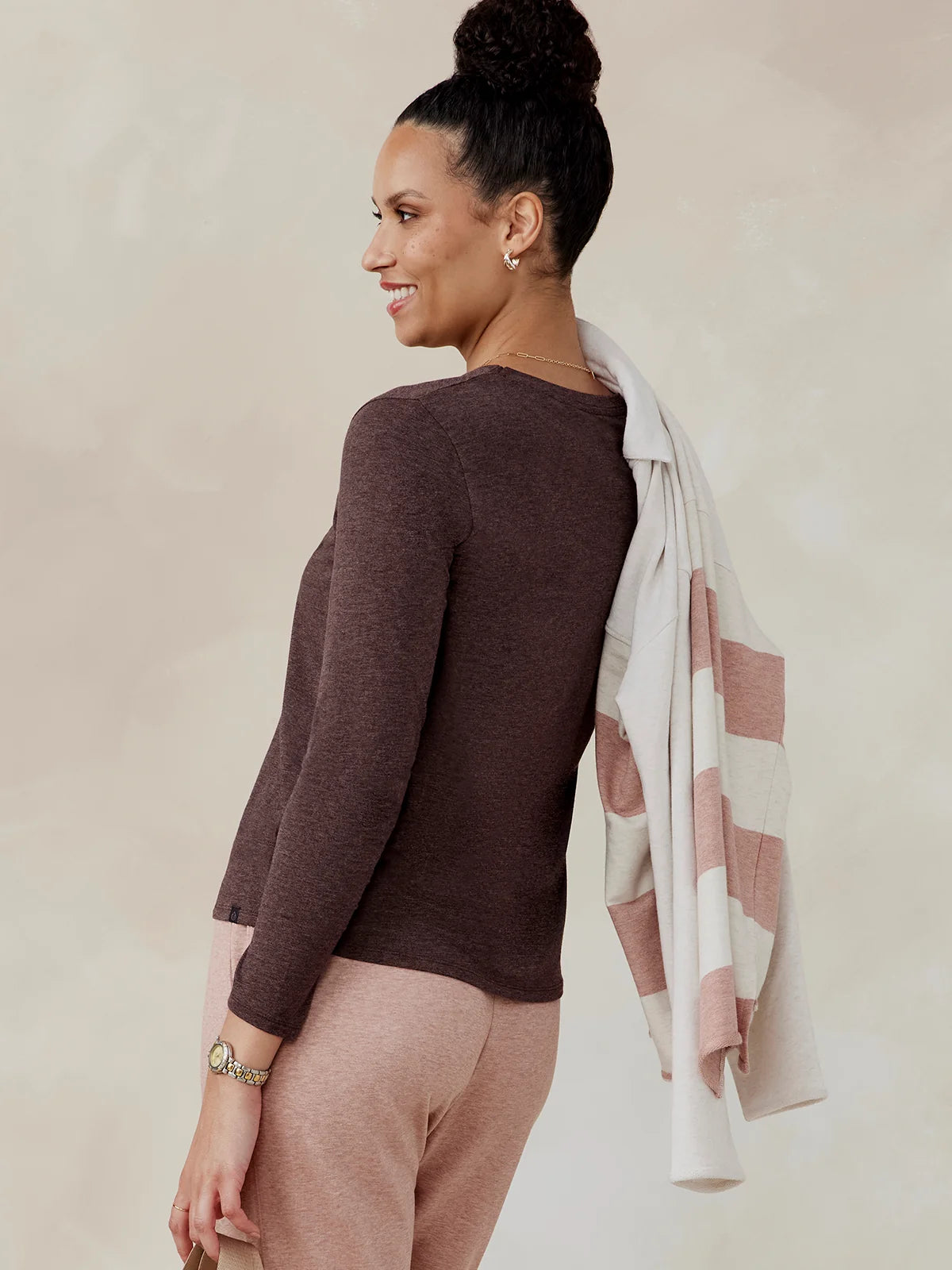 Tasc W All Day LS T-Shirt MOCHA HEATHER