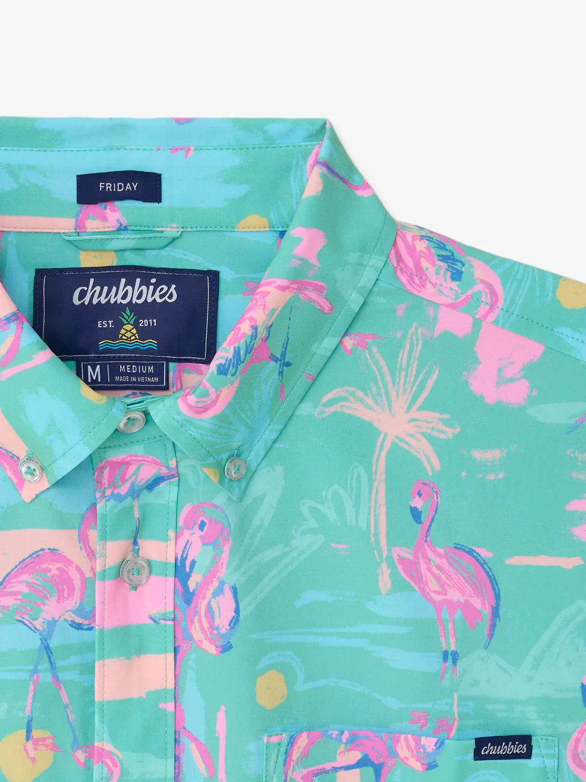Chubbies M Friday Perf Shirt SINGLE READY TO FLAMINGO TEAL