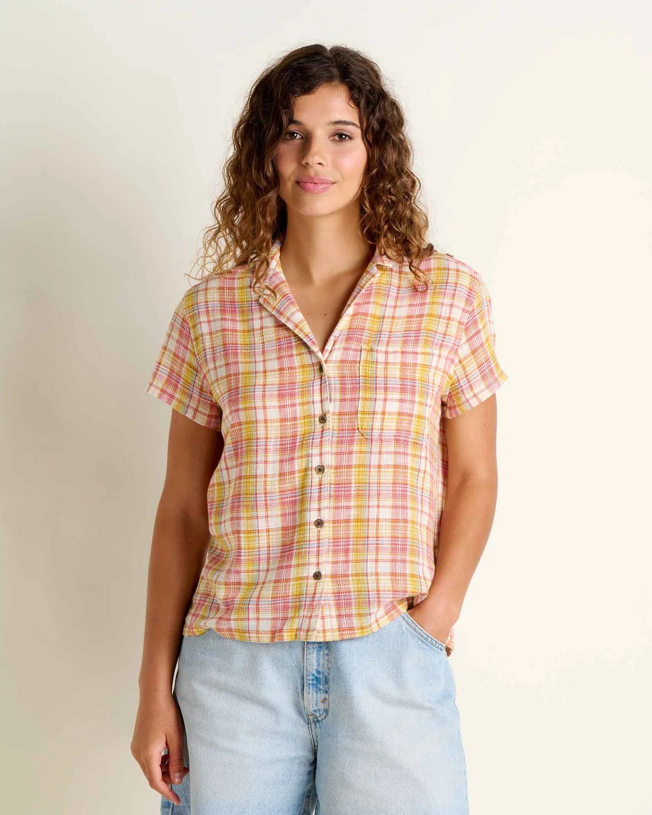Toad & Co W SS Camp Cove Shirt GOLD PATTERN