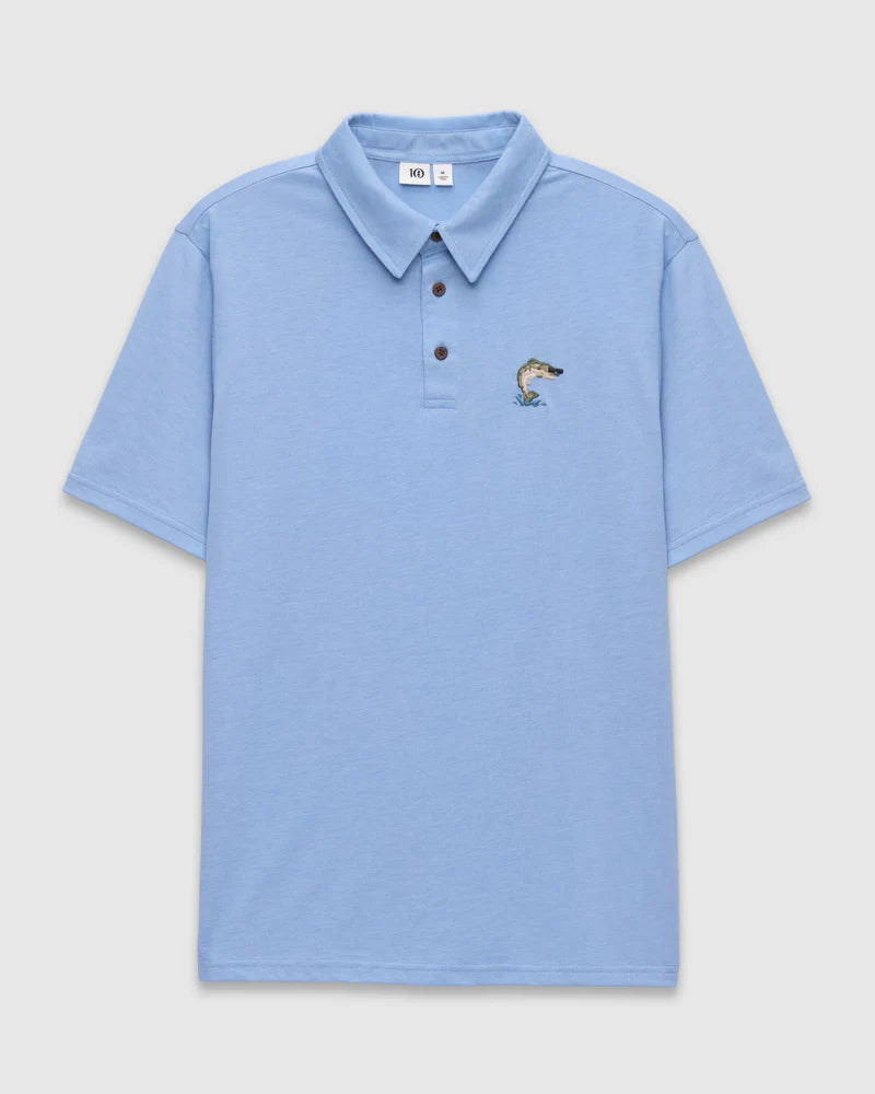 tentree M Lake Life Astir Polo LAKE BLUE HEATHER / LEAPING FISH